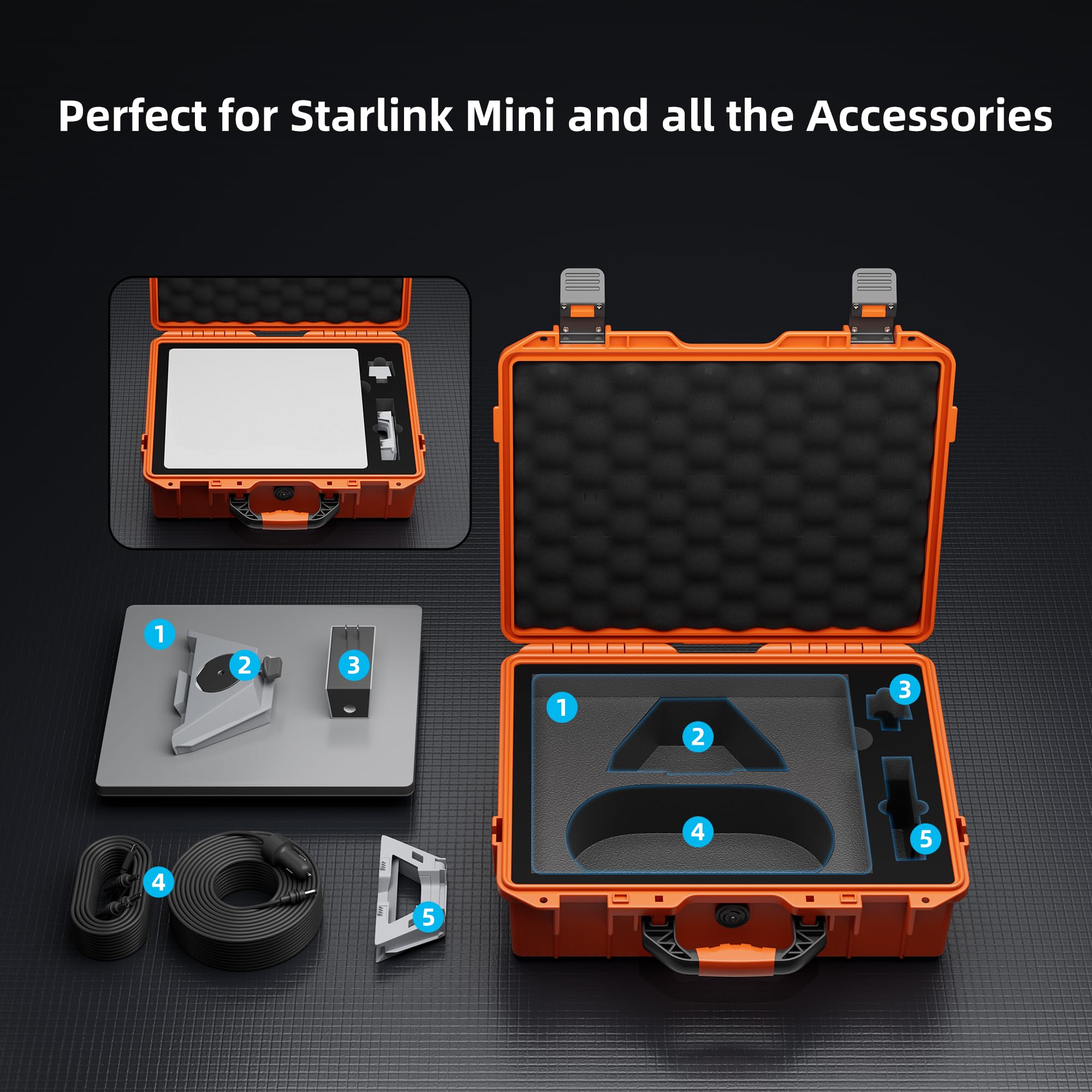 RVMARINEPAT open case with custom foam storing Starlink Mini for organized transport