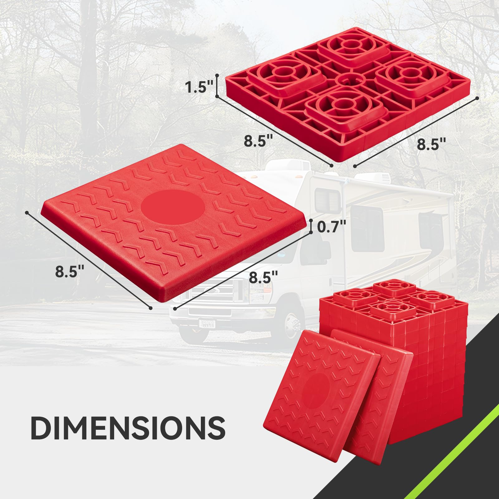 RVMATE close-up of interlocking pattern demonstrating secure stack stability