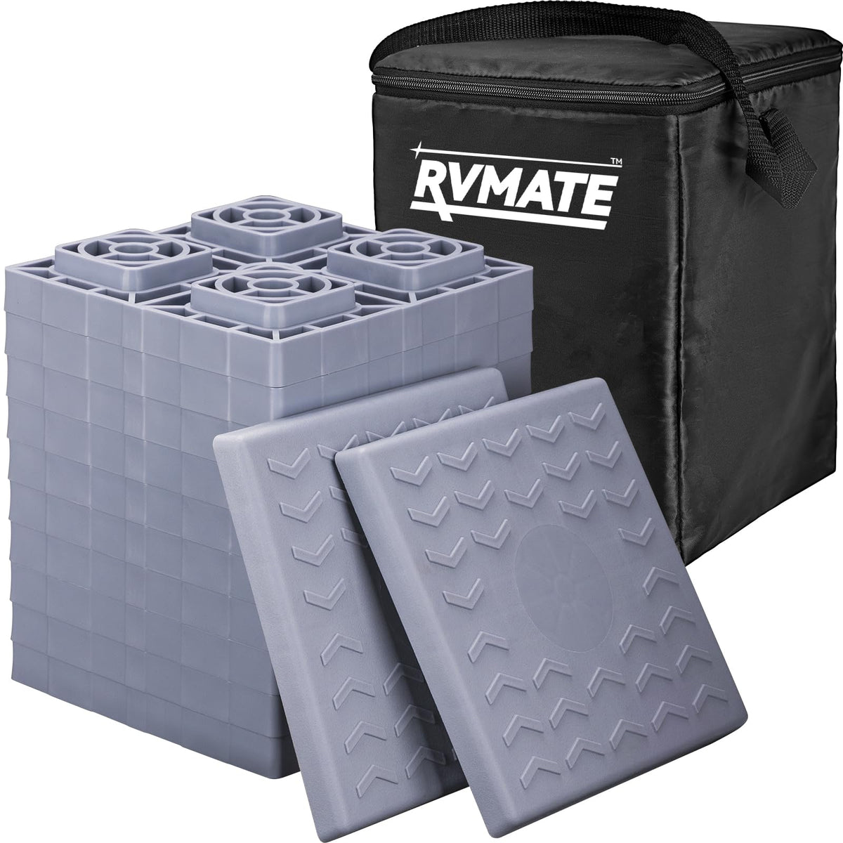 RVMATE front pack view showing full 12-piece set and bag for compact storage