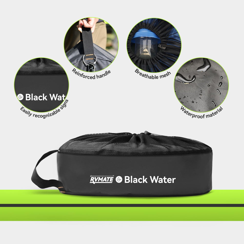 RVMATE bags stored in RV compartment illustrating tidy campsite organization benefit