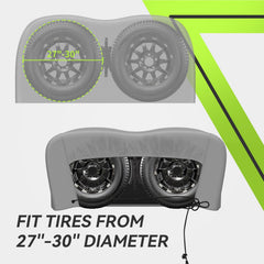 RVMATE installed on RV wheel side view showing secure all-around coverage