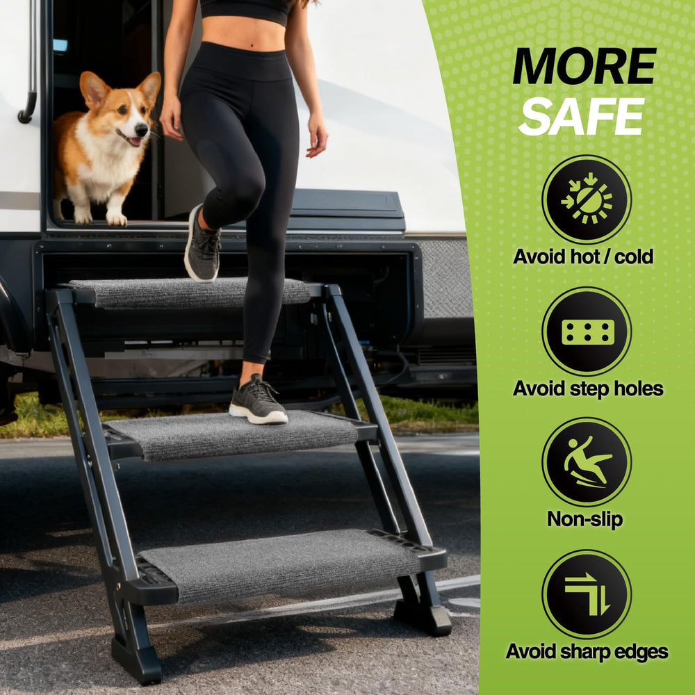 RVMATE rug installed on RV step demonstrating improved traction and cleaner entry