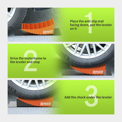 RVMATE black wheel chock detail demonstrating secure tire lock to prevent rolling