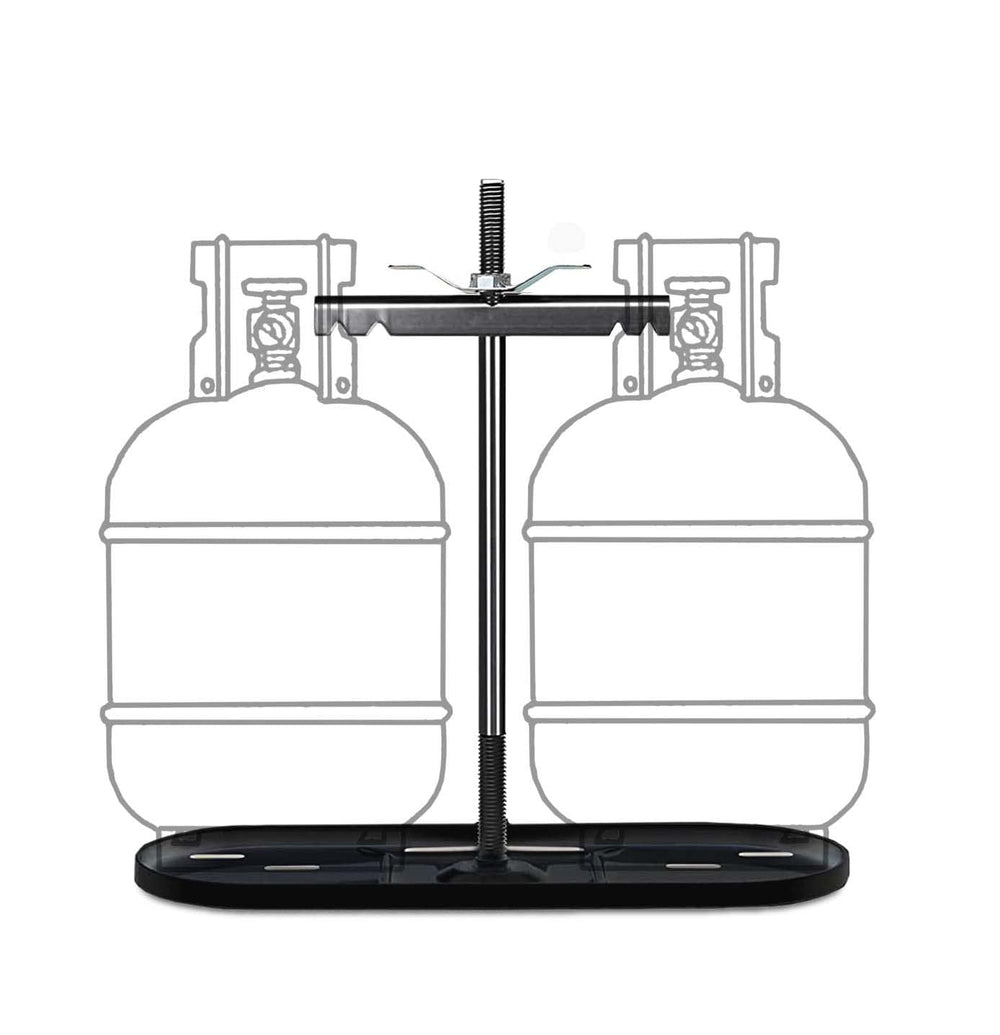 RVPNR front view of dual propane rack showing secure tank hold and durable finish
