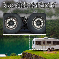 RVPNR X chock placed between tandem trailer wheels showing reduced movement and stable stance