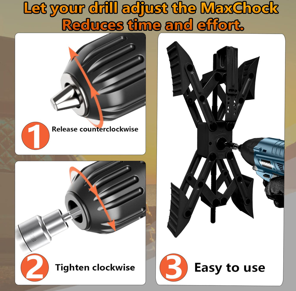 RVPNR chock next to ruler illustrating 3 to 11.6 inch adjustable span for correct fitment