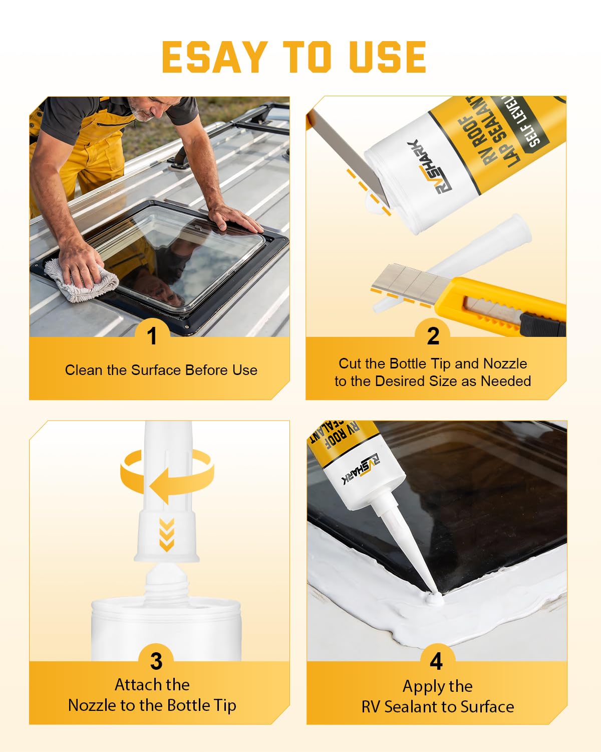 RVshark being applied on an RV roof seam preventing water intrusion