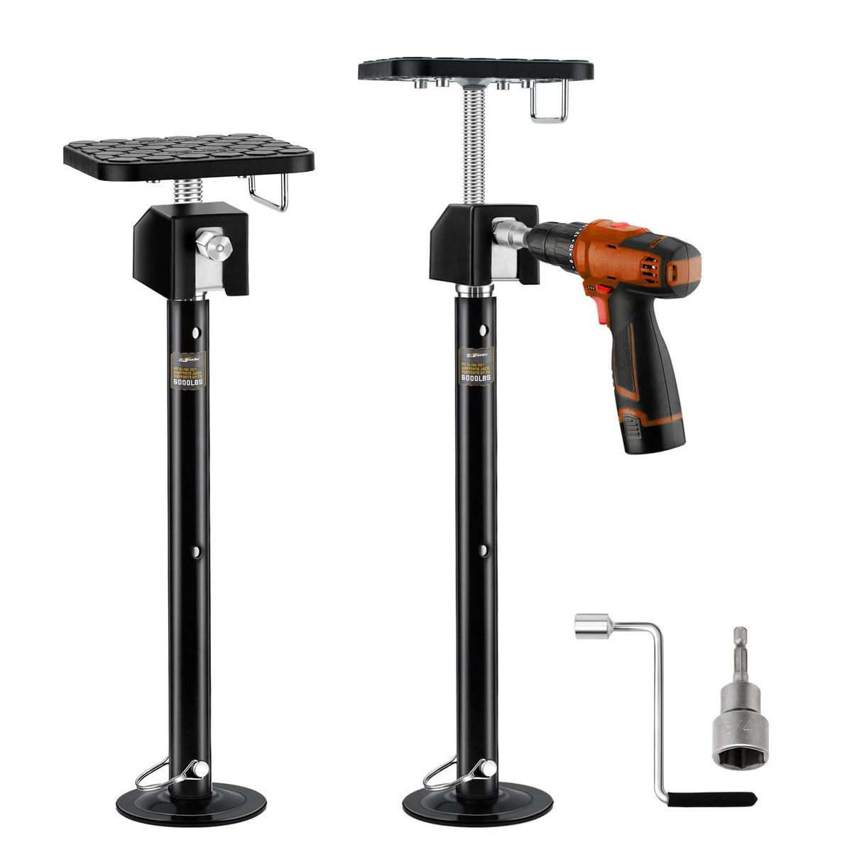 RVshark front view of two support jacks showing sturdy design and stability benefit