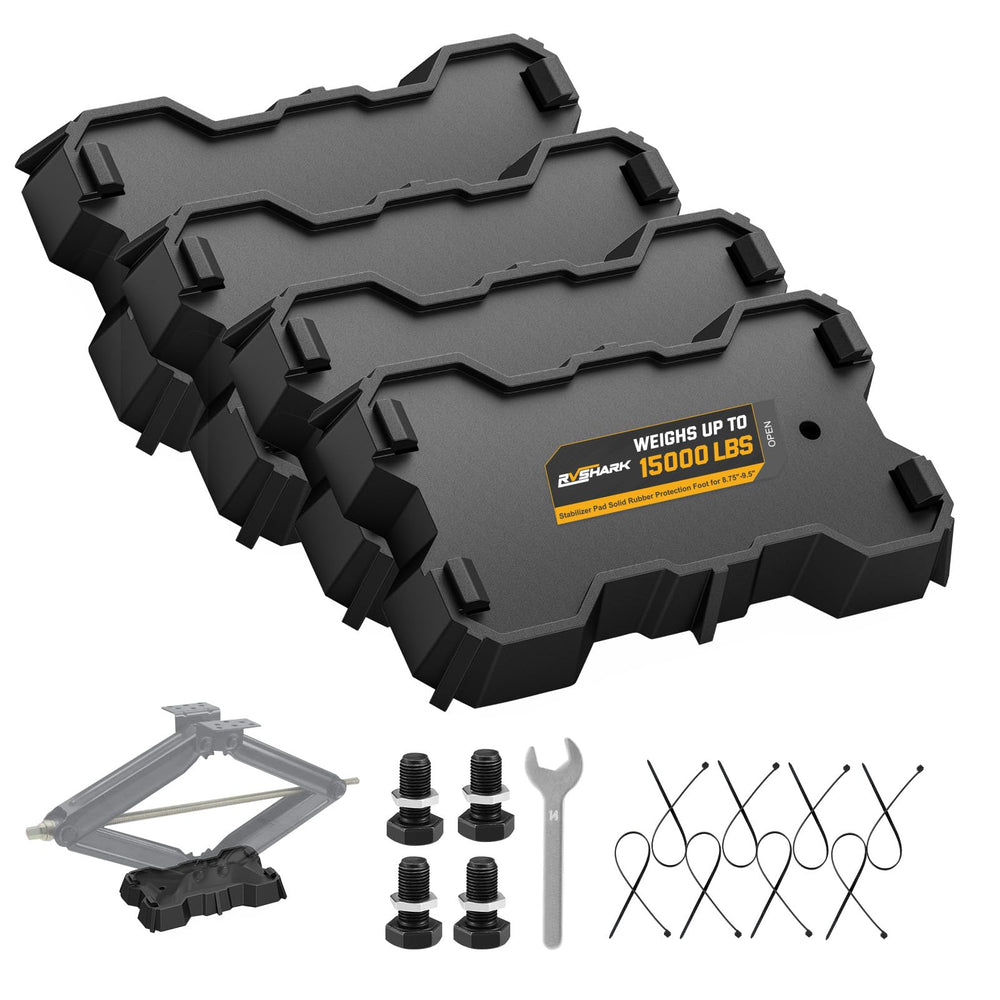 RVshark front pack view showing four pads and secure packaging benefit