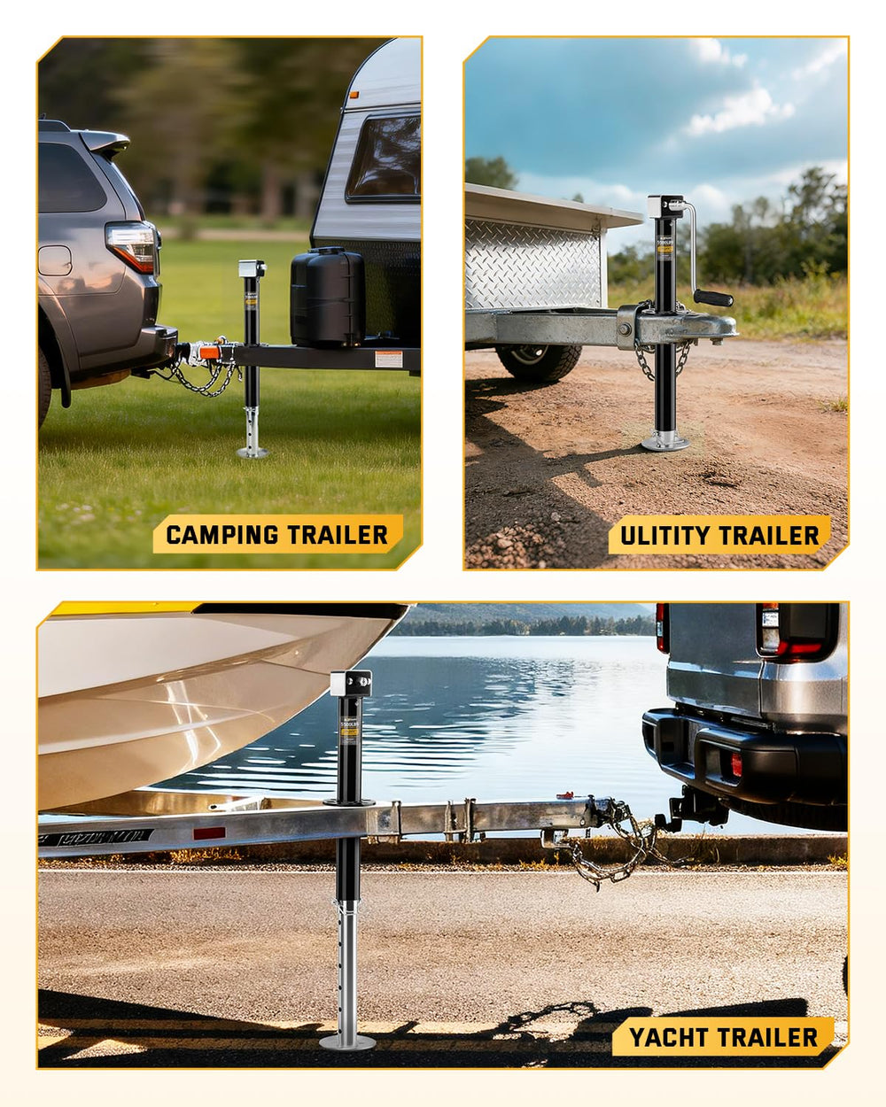 RVSHARK powered by cordless drill lifting trailer quickly for faster hitching