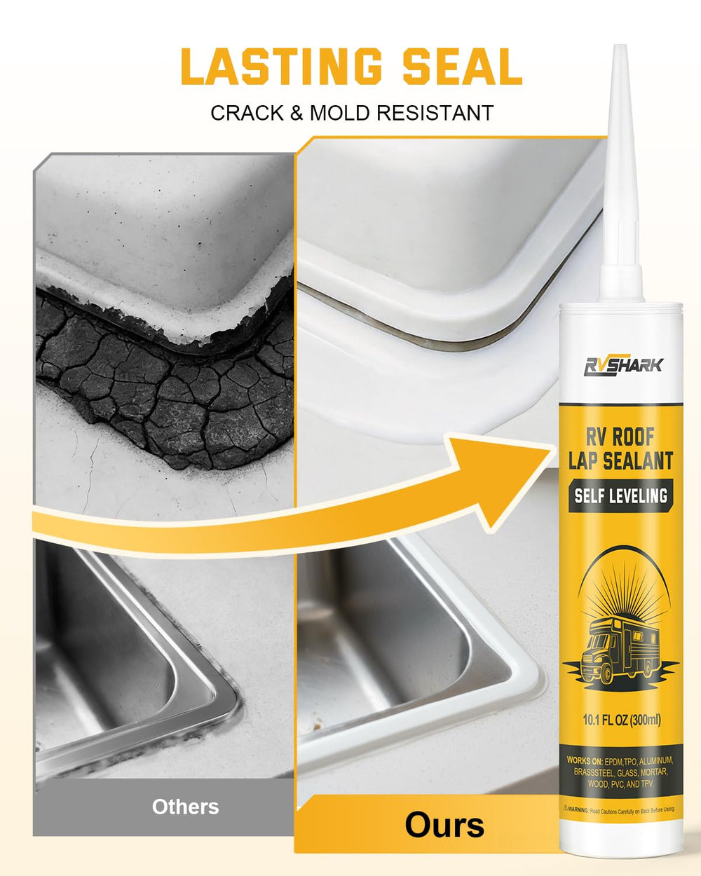 RVshark self-leveling sealant texture smoothing to a flat finish