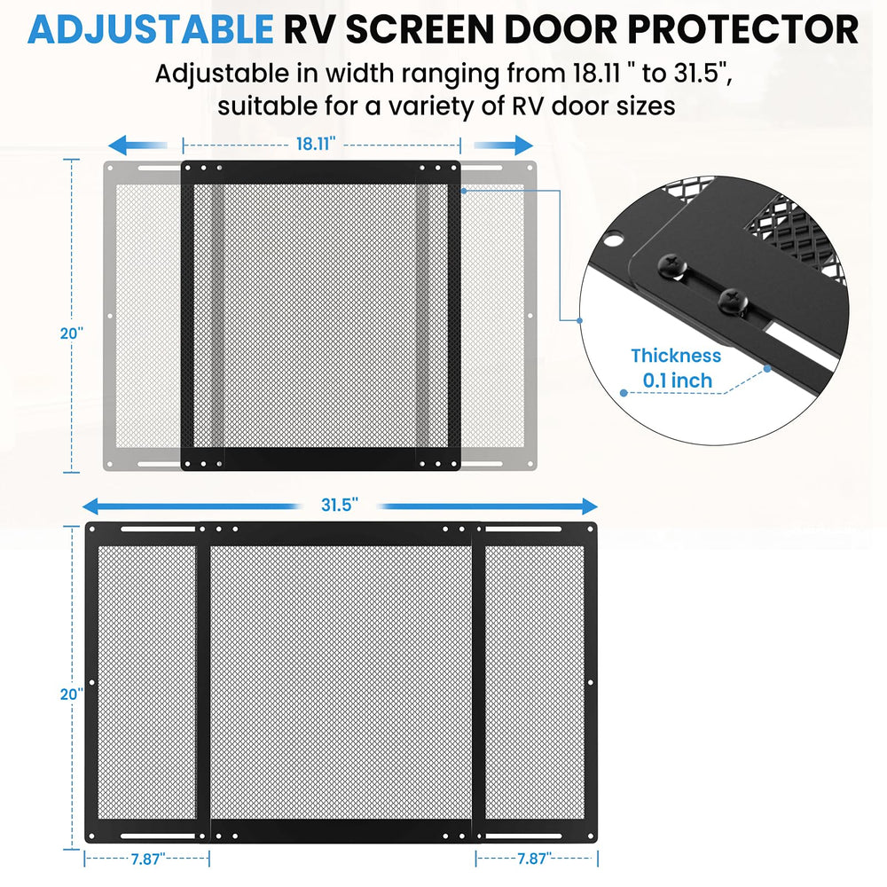 RVSNAIL installed on an RV screen door providing pet-proof protection