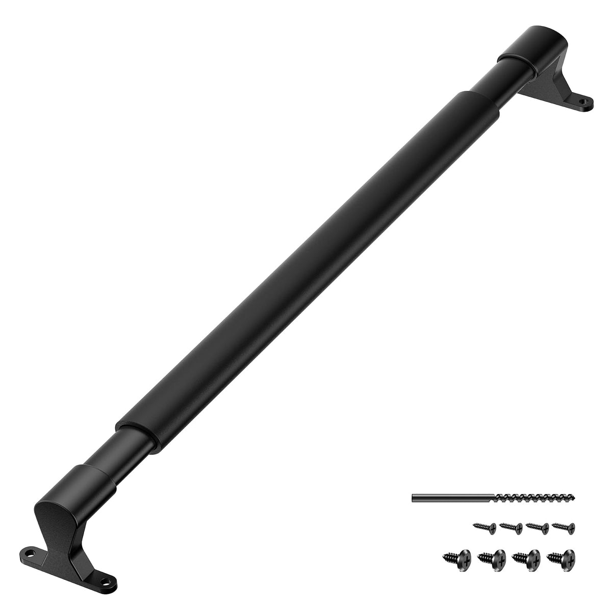 RVZONE front view of black aluminum grab bar showing clean profile and benefit of reinforced door strength