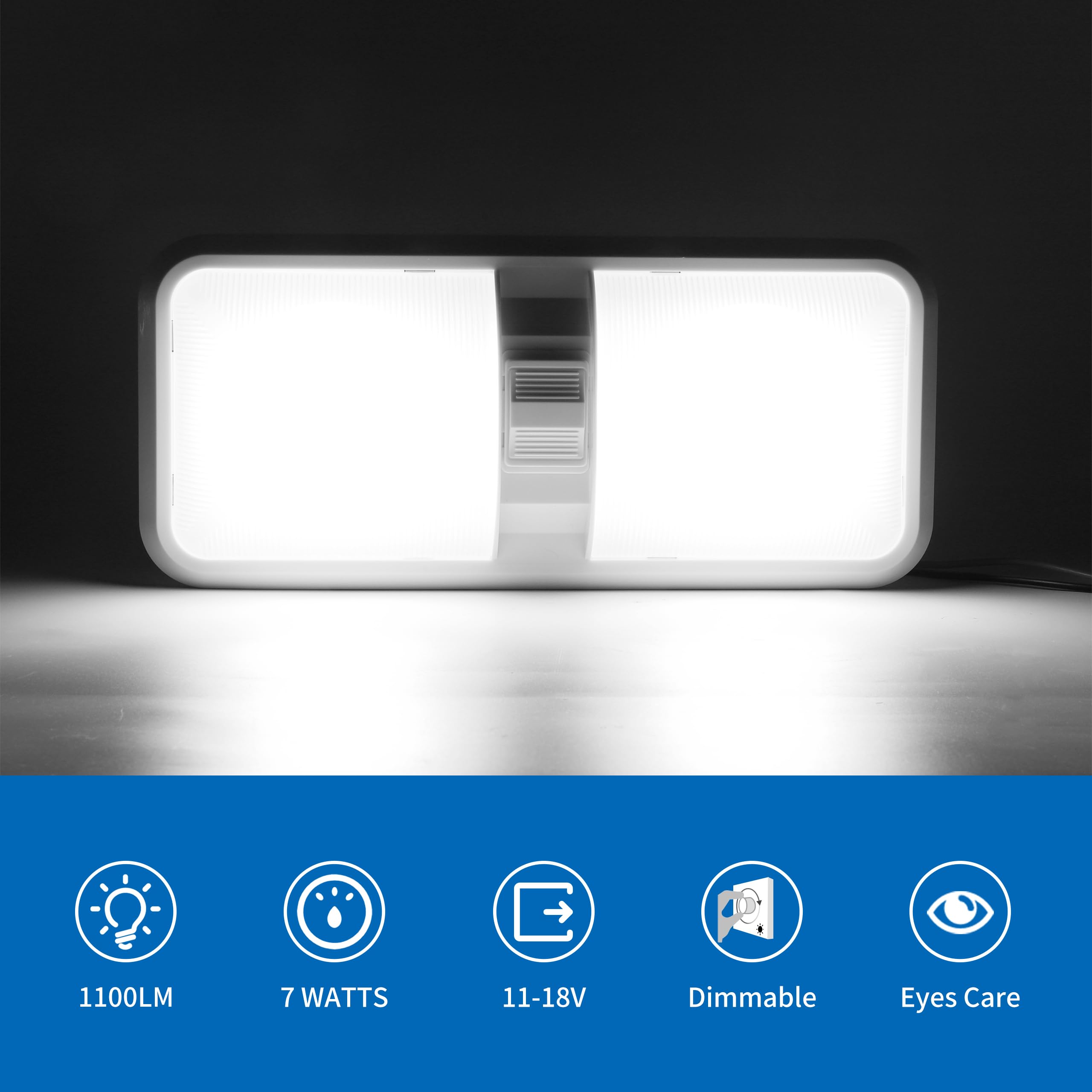 RVZONE installed in RV ceiling illustrating bright natural white lighting