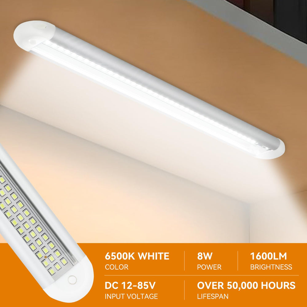 RVZONE mounted under cabinet in camper illustrating task lighting benefit