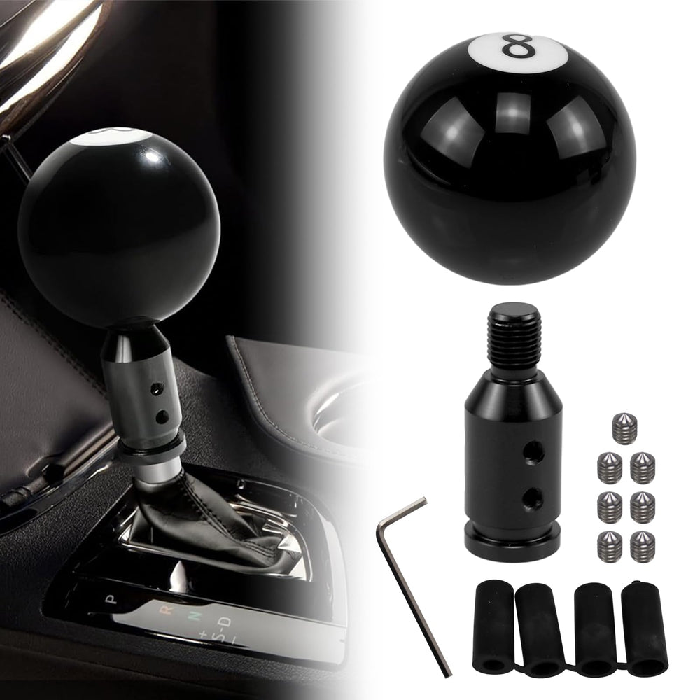 RYANSTAR black 8 ball shift knob front view showing glossy finish and clear 8 marking