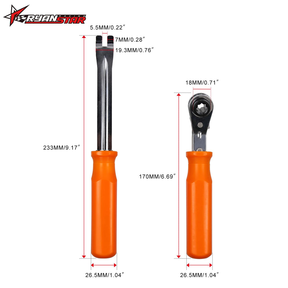 RYANSTAR RACING close-up of fork-end release tool under pawl, enabling hands-free adjuster release