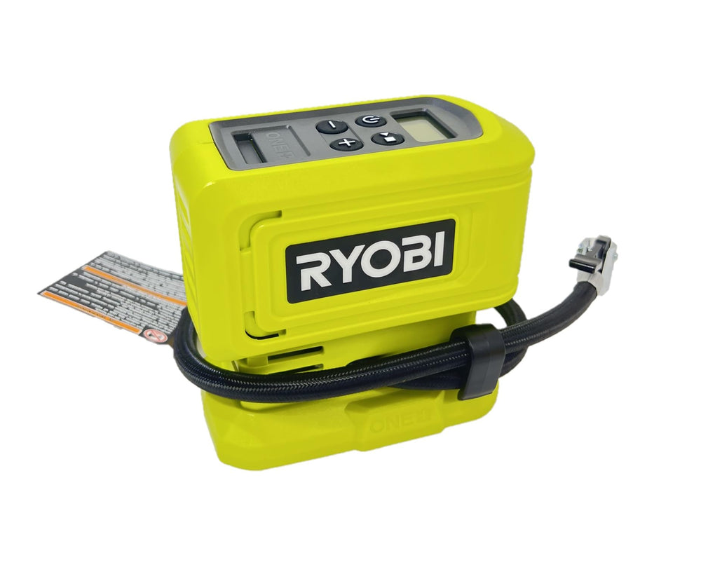 RYOBI inflator inflating a bicycle tire for portable mobility benefit