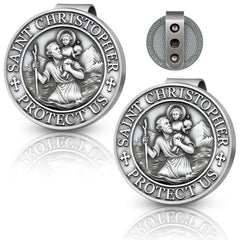 RYYOF front medal view showing Saint Christopher and protective inscription, adds faith-focused presence