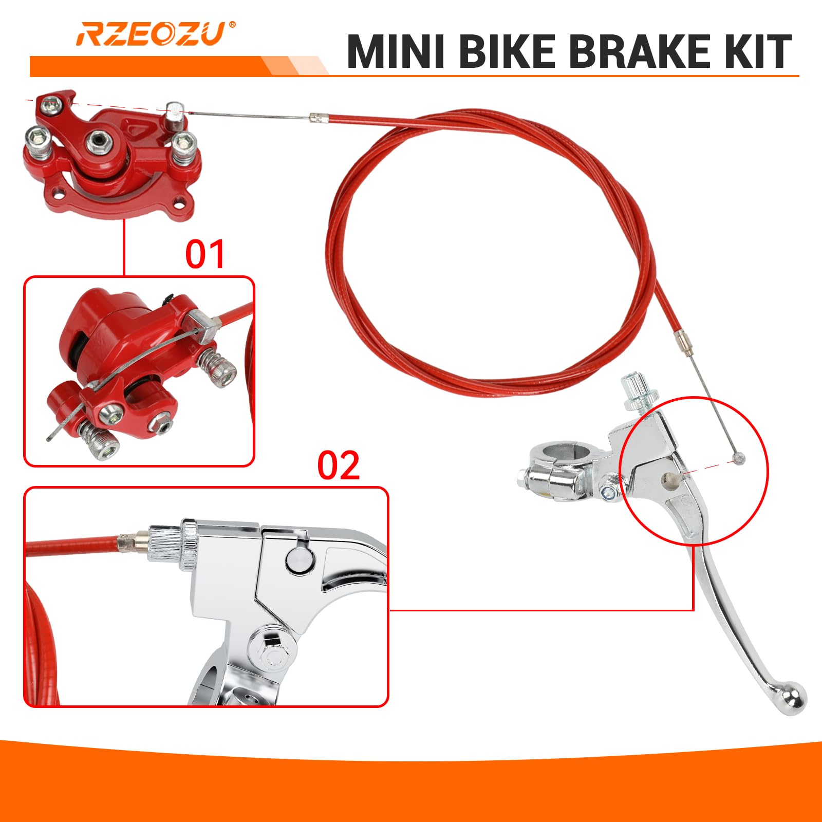 RZEOZU 61-inch brake cable laid out for length clarity and easier routing benefit