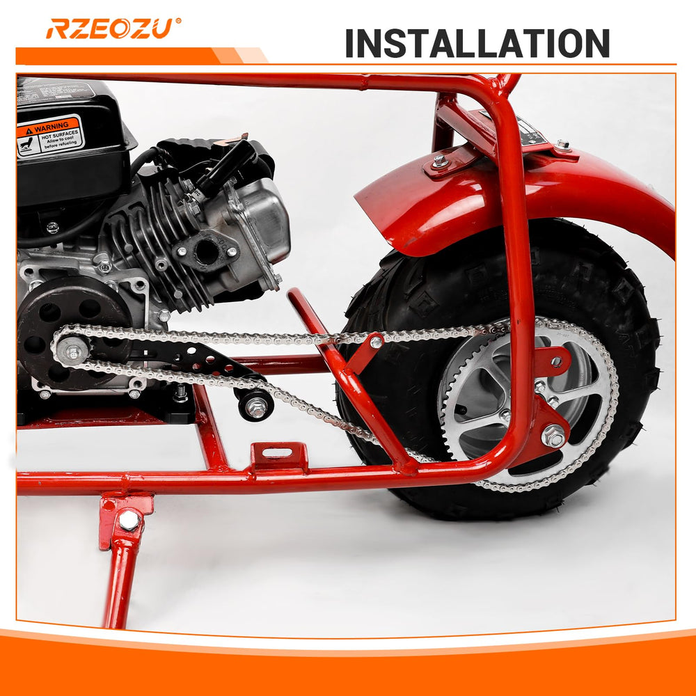 RZEOZU close-up of #35 chain rollers showing smooth power transfer benefit