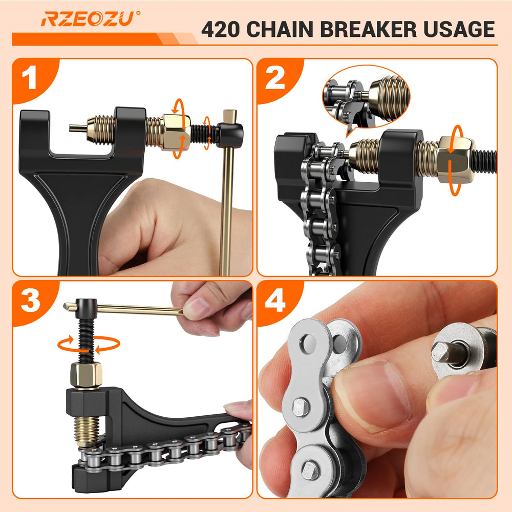 RZEOZU chain mounted on a mini bike illustrating smooth engagement and improved drive