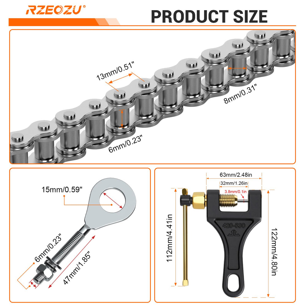 RZEOZU comparison of 42 and 90 link chains showing flexible sizing options and convenience