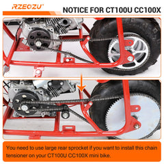 RZEOZU installed on CT200U minibike demonstrating improved chain stability