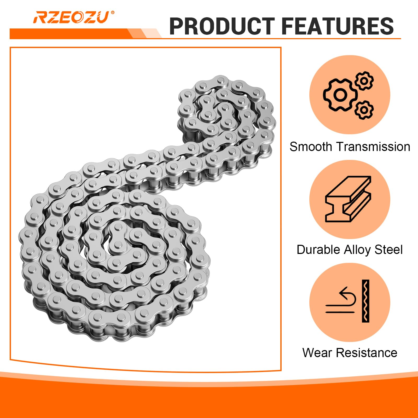 RZEOZU silver chain texture close-up showing corrosion resistance and clean appearance