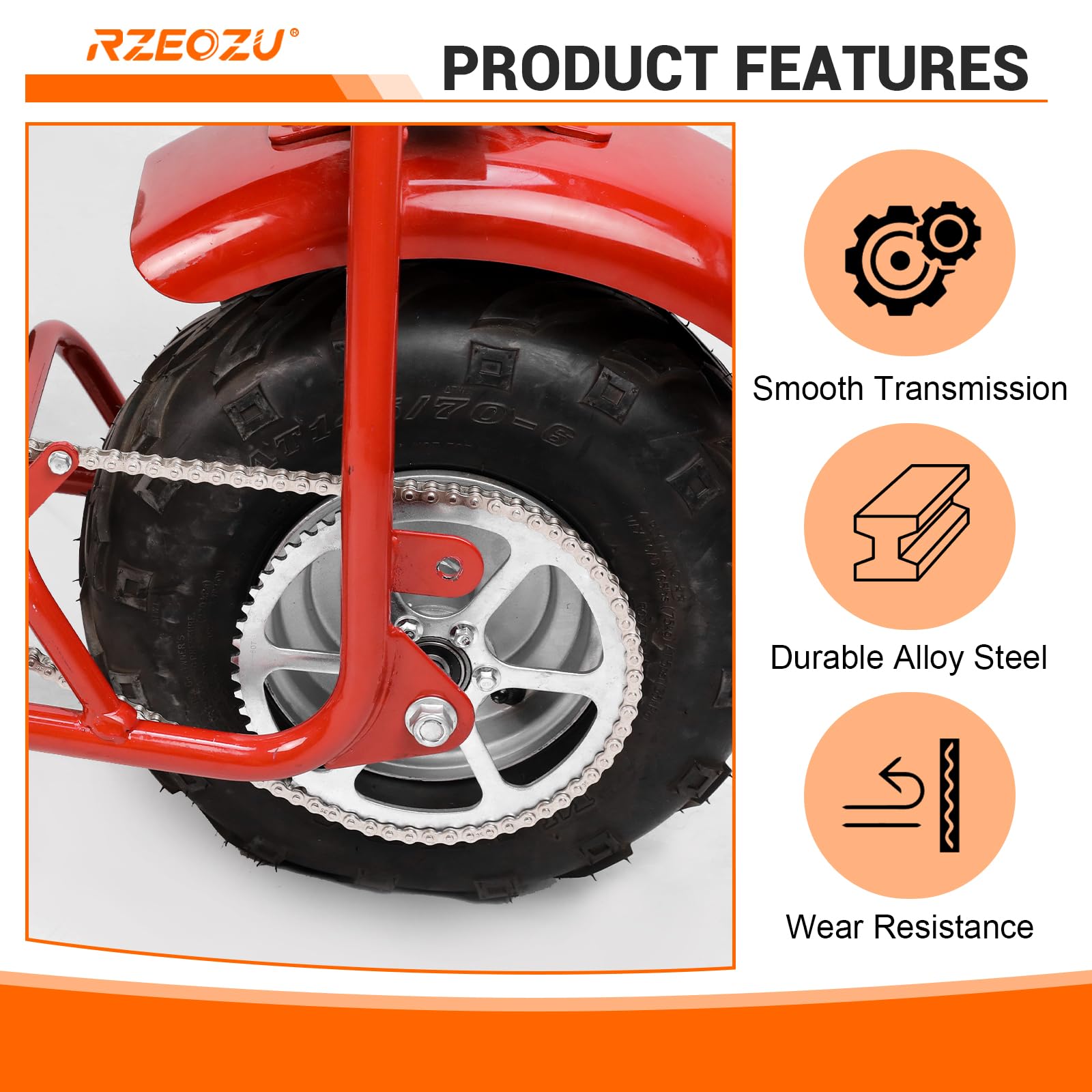 RZEOZU chain engaged with sprocket showing correct meshing and reduced wear