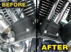 S S100 misting nozzle spraying engine fins for even coverage and restored factory-black look