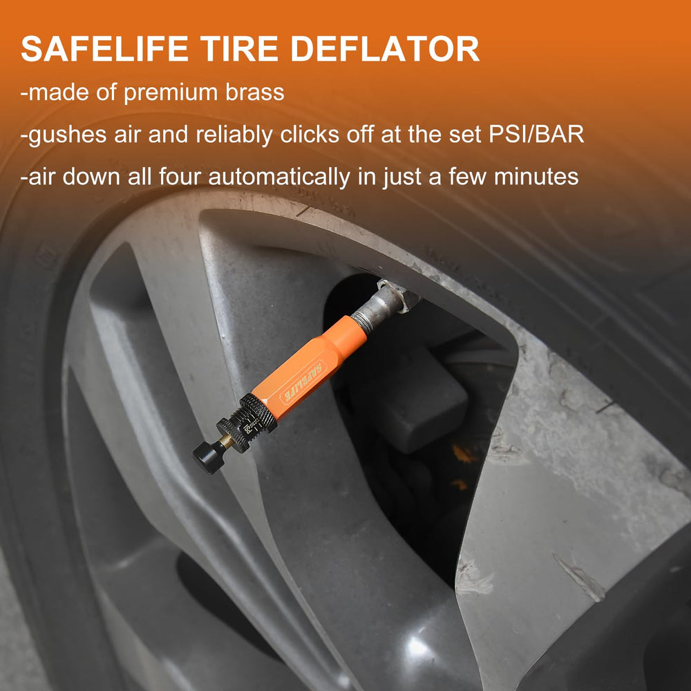 SAFELIFE deflator attached to valve stem demonstrating secure fit