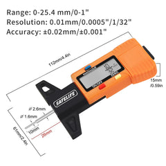 SAFELIFE gauge in use on a car tire to quickly check tread depth and safety