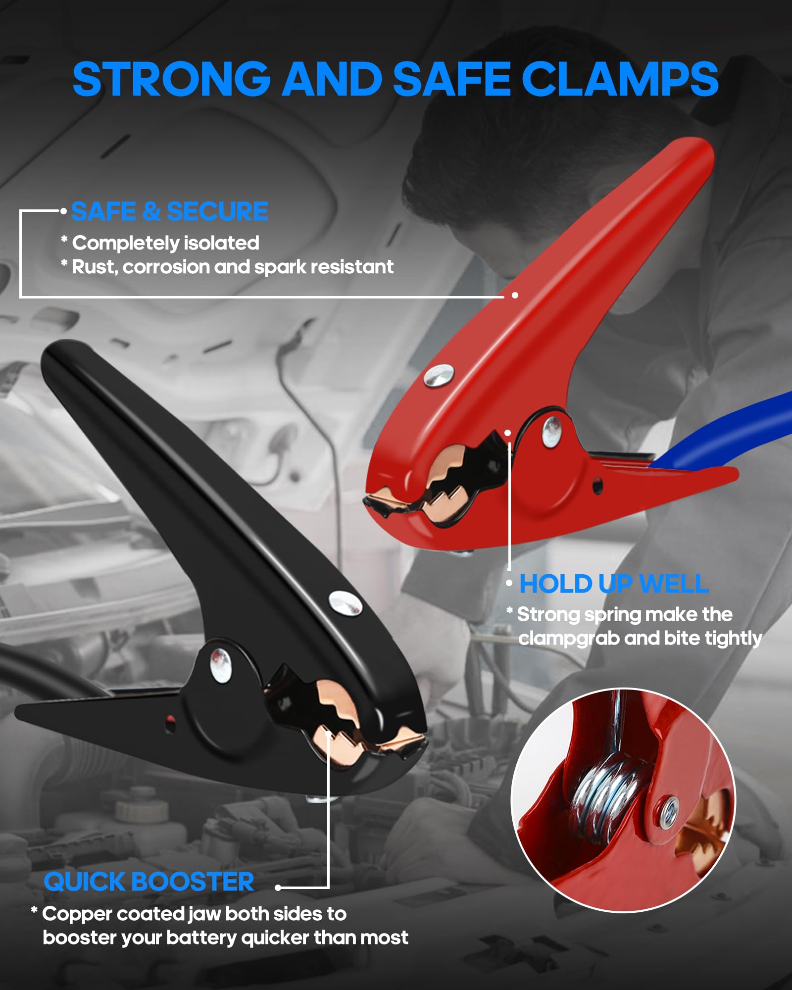 SAFEMATE cables stretched between two vehicles demonstrating 18-foot reach and easy use