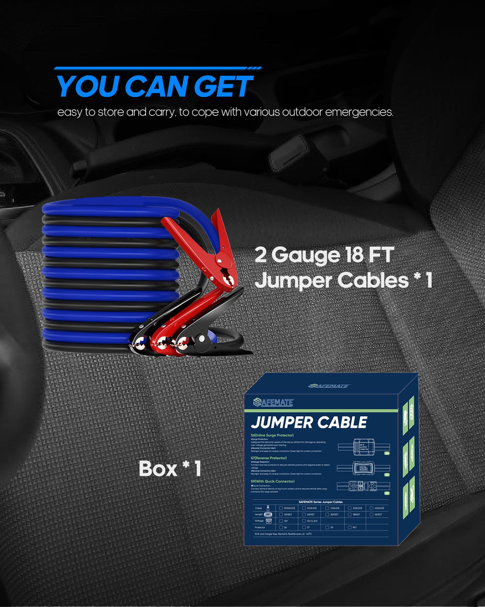 SAFEMATE compact storage bag with cables coiled for organized transport and quick access