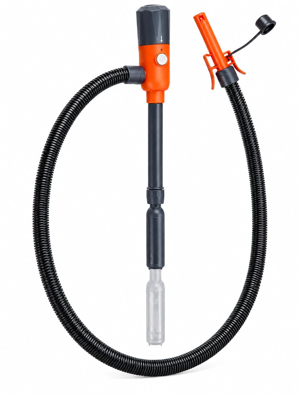 Safetect pump front view showing nozzle and ergonomic handle for easy fueling