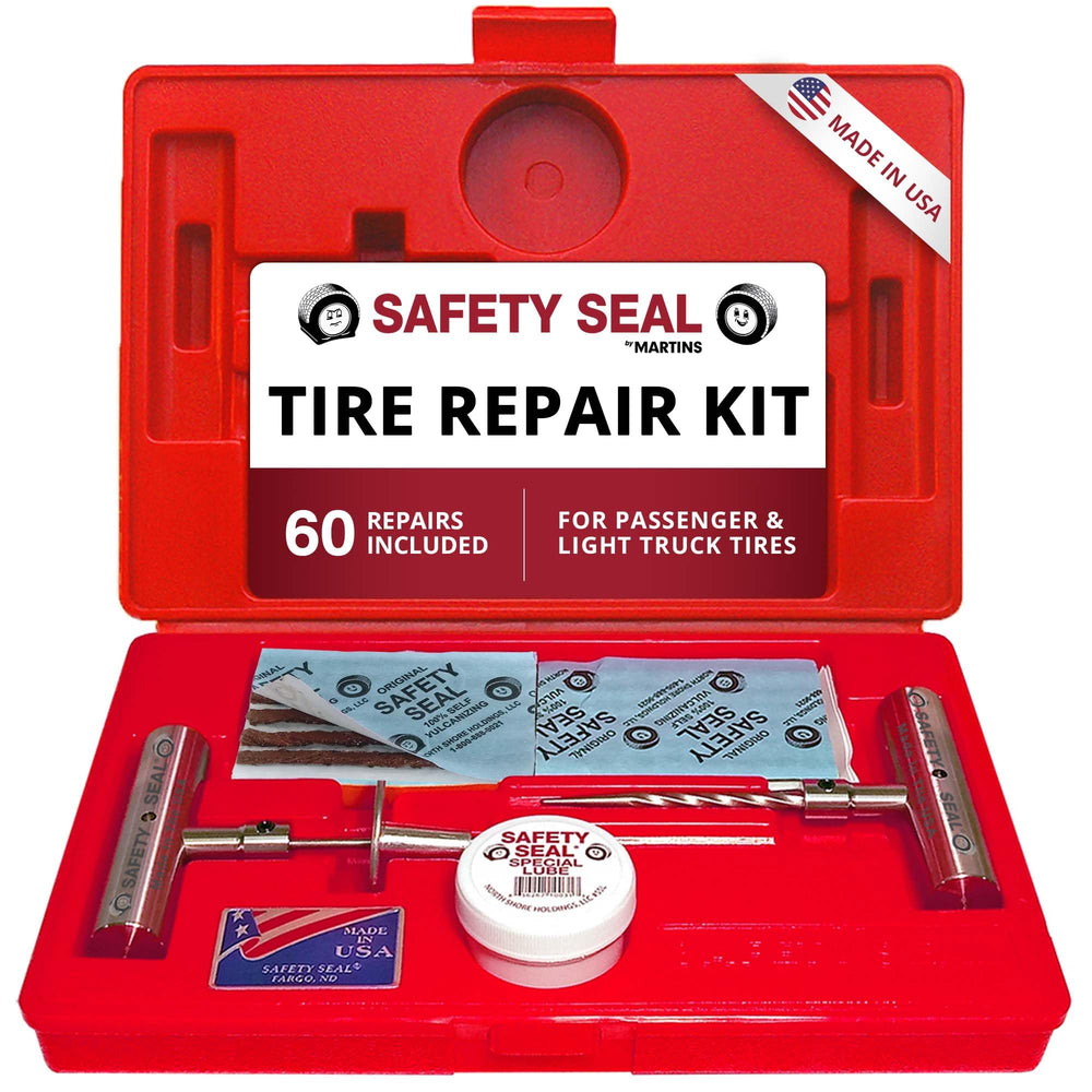 Safety Seal front case showing organized tools and 60 plugs for quick roadside repairs
