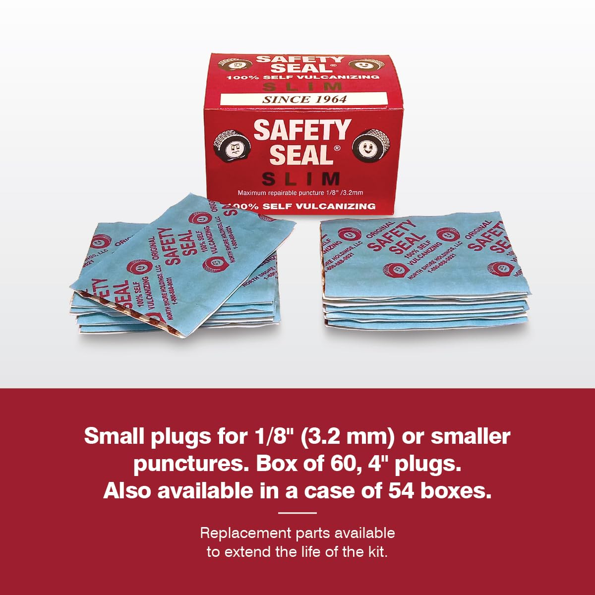 Safety Seal plug close-up texture highlighting self-vulcanizing compound and durability benefit