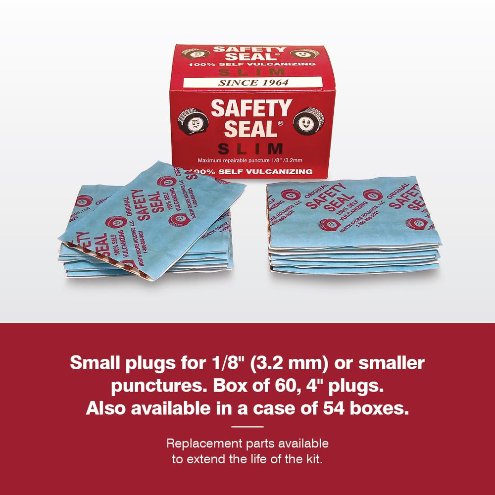 Safety Seal plug close-up texture highlighting self-vulcanizing compound and durability benefit