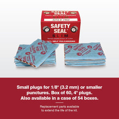 Safety Seal plug close-up texture highlighting self-vulcanizing compound and durability benefit