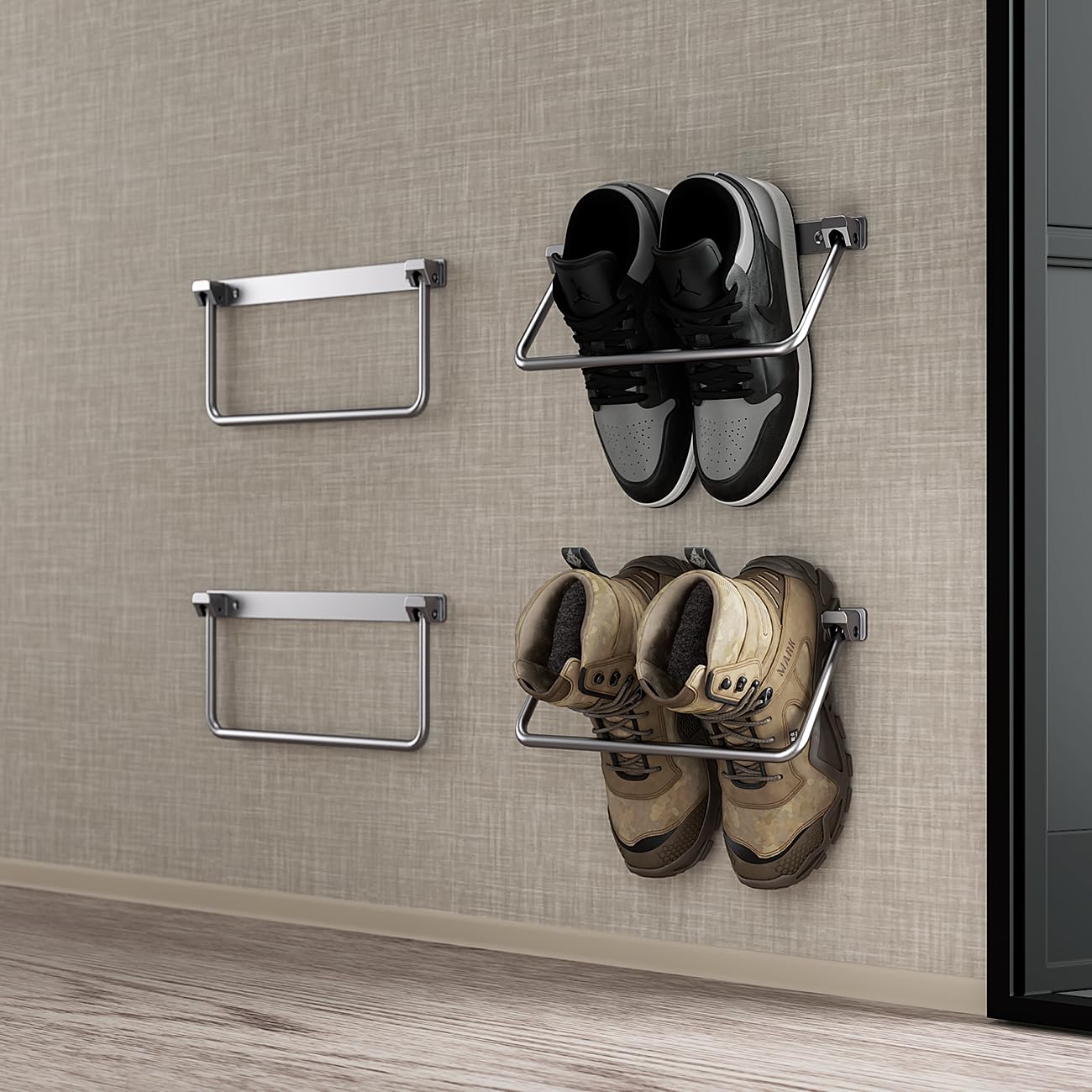 Safoner front-mounted rack showing neat shoe storage and tidy space