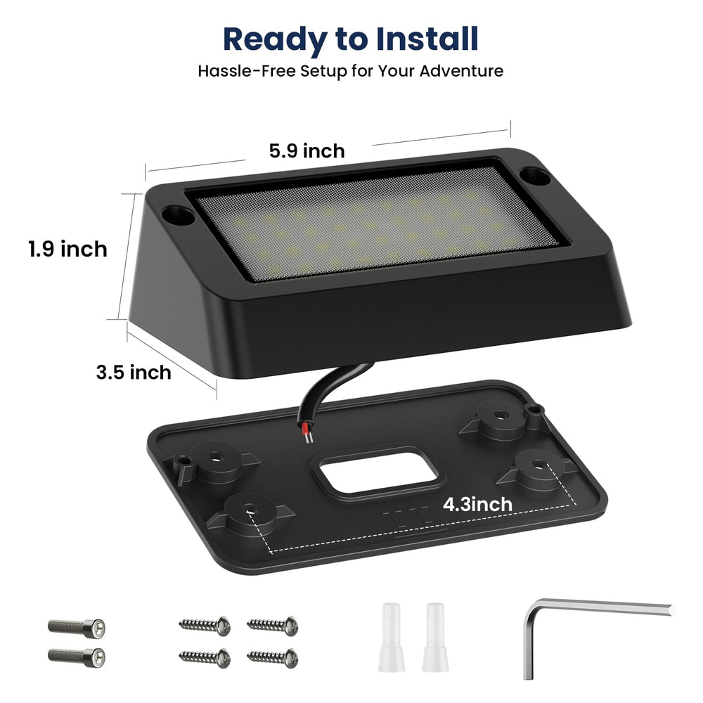 Safoner porch light next to a ruler to show compact 5.9x3.5x1.9 inch size