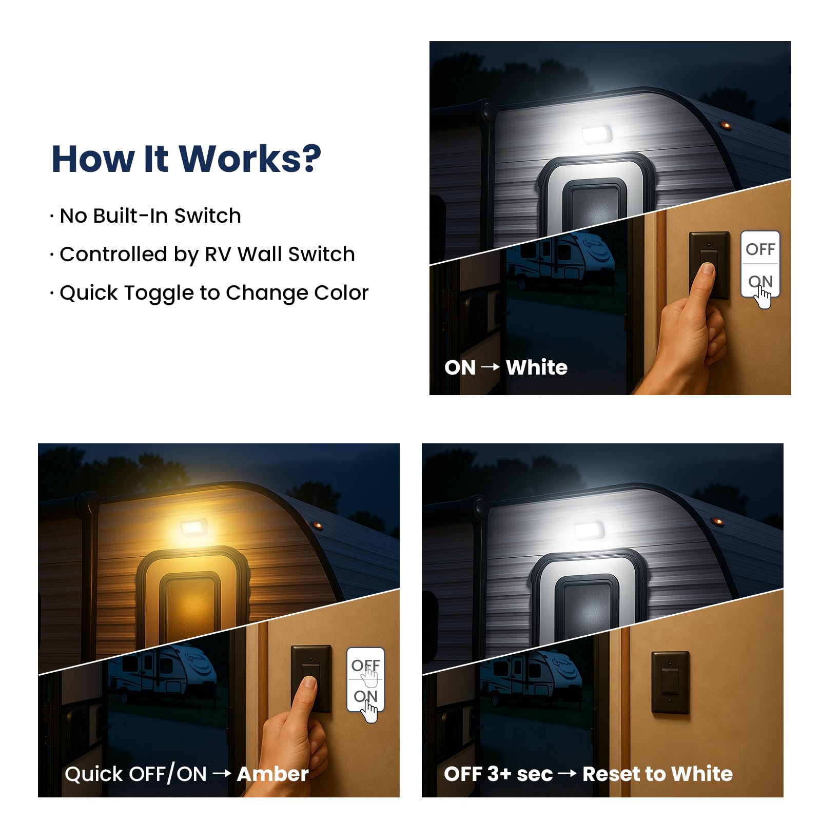 Safoner porch light demonstrating cool white and warm amber color modes