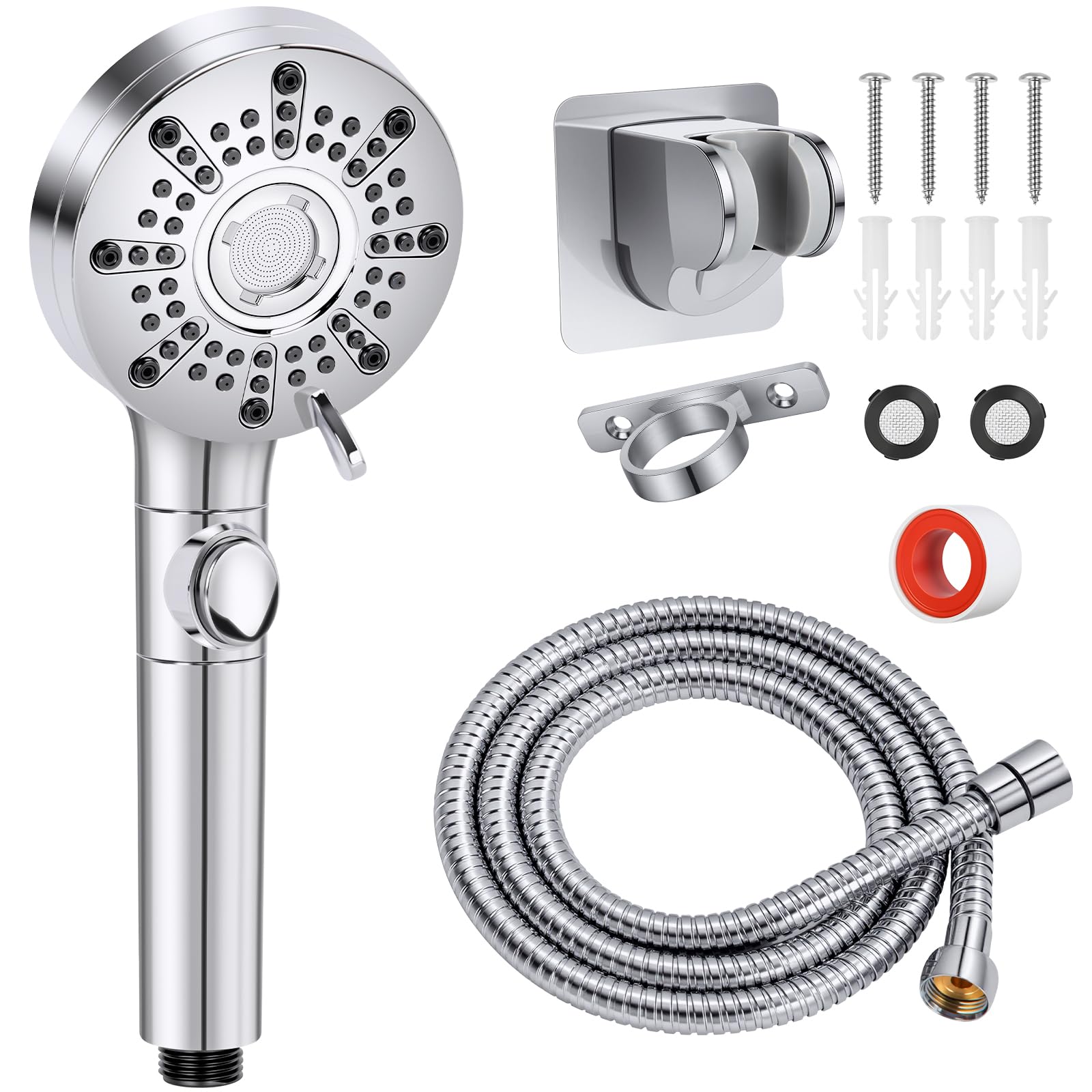 Saidrip front view of shower head and hose showing compact camper fit