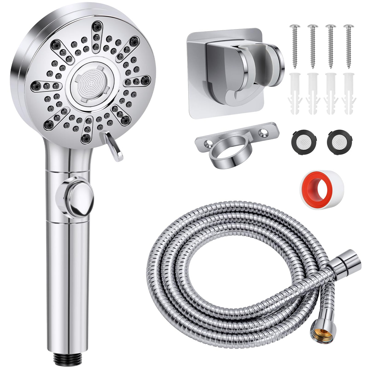 Saidrip front view of shower head and hose showing compact camper fit