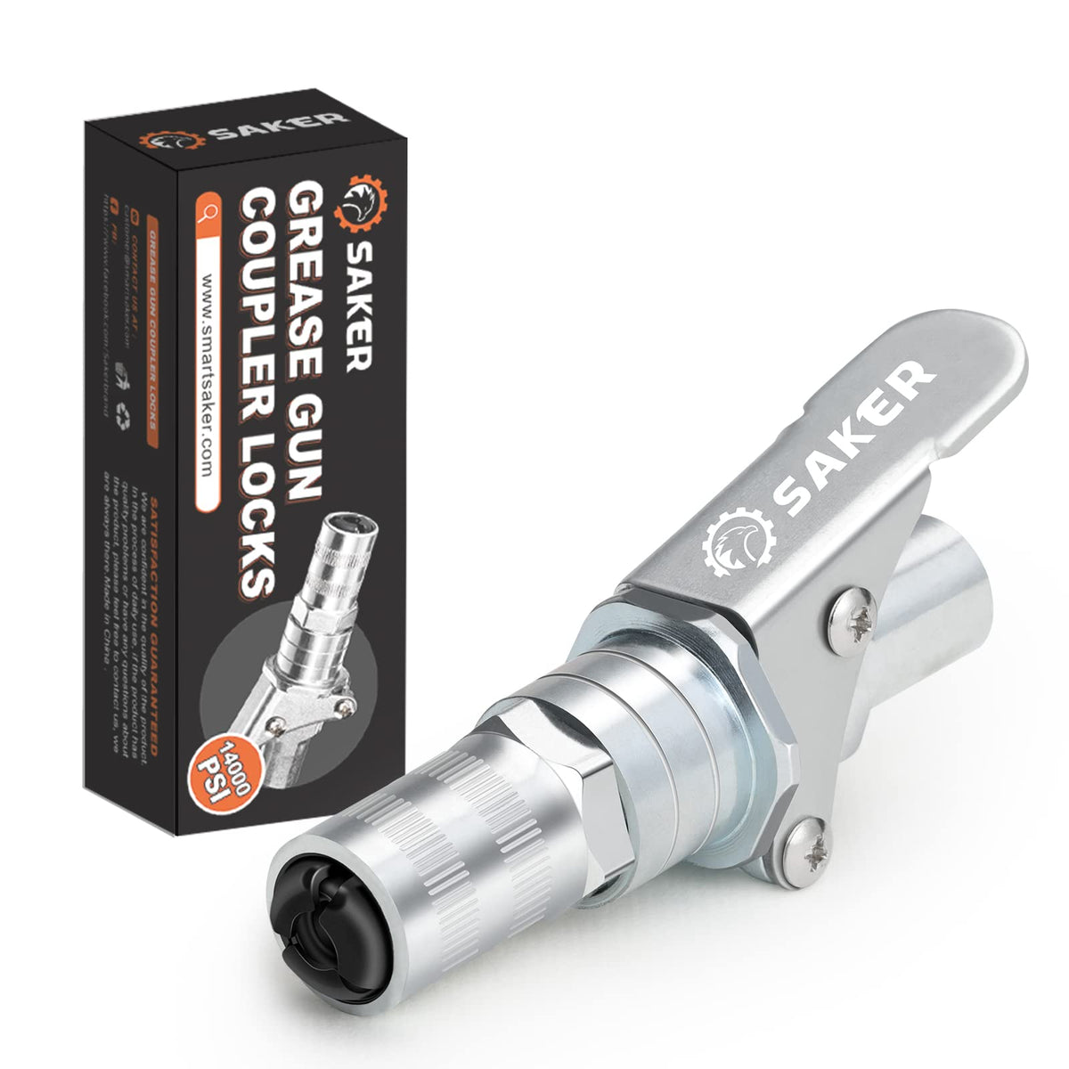 Saker coupler front view showing locking jaws and durable body for secure grip