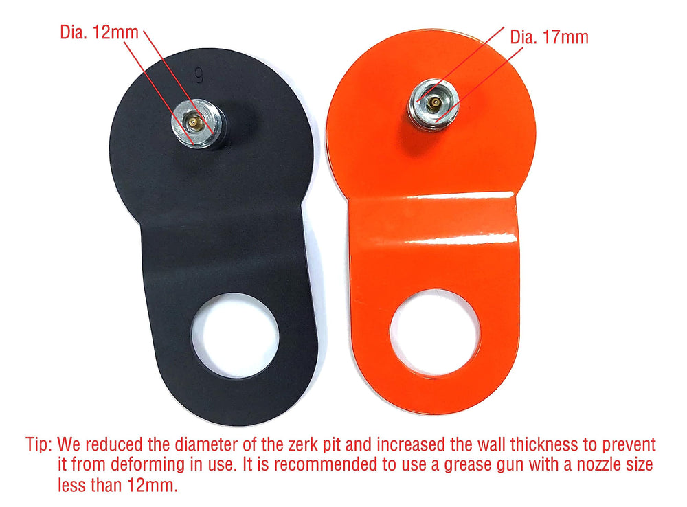 SALMAN connection pin and zerk pit detail enabling secure attachment and greasing