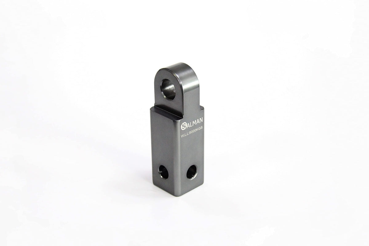 SALMAN hitch receiver front view showing compact 50x50x155mm profile and benefit of easy fit