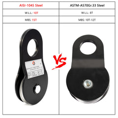 SALMAN snatch block held in hand for scale demonstrating compact lightweight benefit