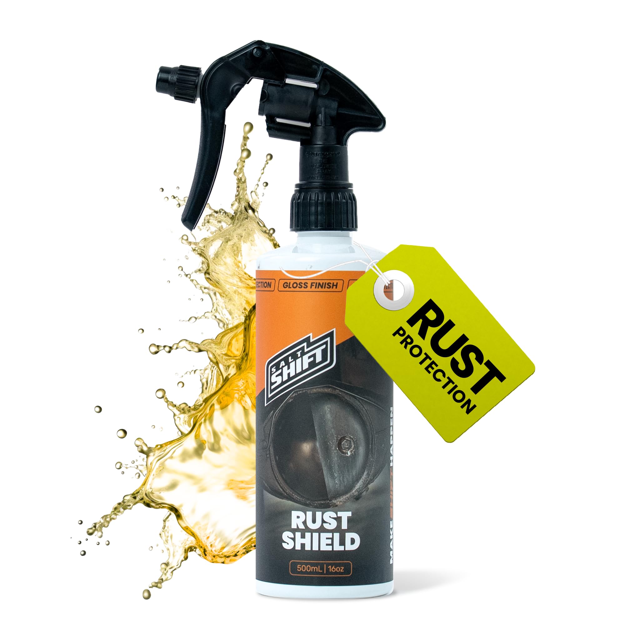 Salt Shift aerosol can front view showing durable rust protection benefits